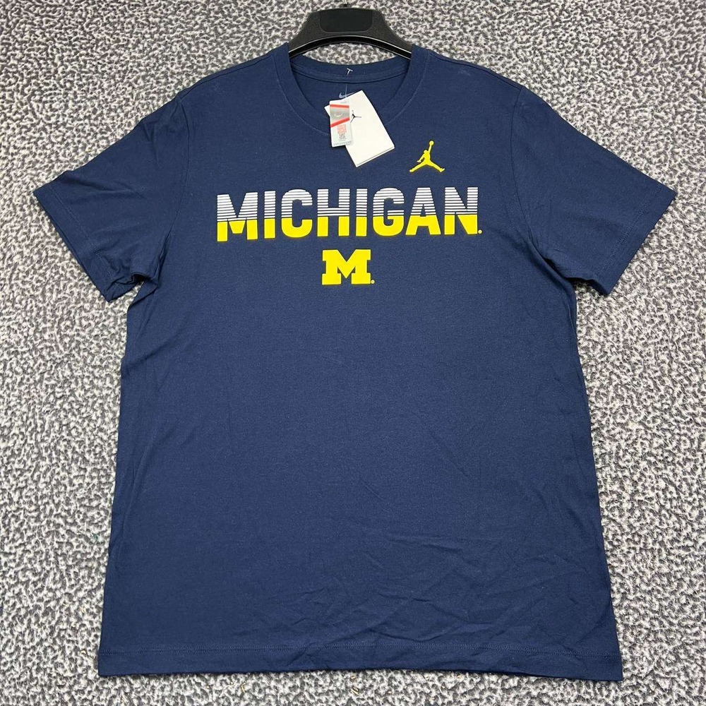 Nike Michigan Wolverines Shirt Men Large Navy Short Sleeve Jordan Cotton New L